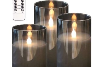 Hiyaa LED Flameless Candles, Gray Glass Battery Operated with Realistic Warm Light and Flickering Effect Grey