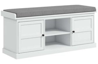 Homcom Shoe Bench with Seat, Shoe Storage Bench with Cushion, 2 Cabinets and Adjustable Shelf for Entryway, Hallway, Living Room, Bedroom.