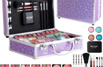 Hot Sugar Girls Makeup Set, Complete Starter Cosmetics Kit with Eye Shadow, Lip Balm, Blush, Lip Gloss, Brushes, Eye Pencils and Mirror (Purple Love)