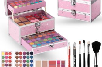 Hot Sugar Makeup Kit for Girls with Train Case, 52-Piece Cosmetic Set with Eyeshadow, Blush and Brushes (Pink)