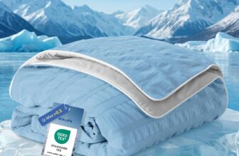 IKALIFE Seersucker Cooling Blanket, Q-Max > 0.5 Soft Lightweight Cool Blanket for Hot Sleepers, Double-Sided Design Summer Breathable Cooling Comforter, Cool Comforter for Sleeping, 150x200cm, Blue
