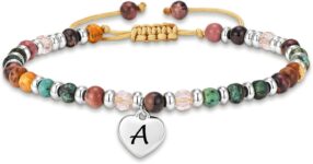 Initial Bracelet for Women Girls 4mm Natural Crystal Gemstone A-Z Letter Bracelet Jewellery Birthday Gifts for Women Girls Mum Daughter Sister Friends