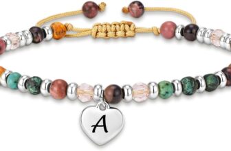 Initial Bracelet for Women Girls 4mm Natural Crystal Gemstone A-Z Letter Bracelet Jewellery Birthday Gifts for Women Girls Mum Daughter Sister Friends