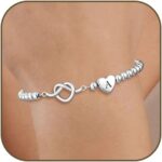 Initial Bracelet for Women Girls S925 Sterling Silver Letter A-Z Knot Heart Bead Bracelet Jewellery Birthday Gifts for Women Girls Daughter Sister Friends Mum