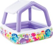 Intex Swim Center Sun Shade Pool 157 x 157 x 122cm, Inflatable Kids Paddling Pool with Removable Sun Shade, Ocean Scene Design, Drain Plug and Repair Patch, 57470