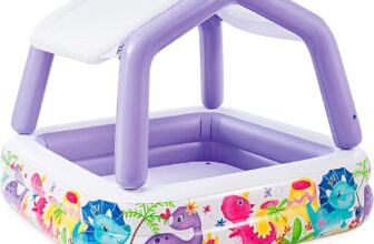 Intex Swim Center Sun Shade Pool 157 x 157 x 122cm, Inflatable Kids Paddling Pool with Removable Sun Shade, Ocean Scene Design, Drain Plug and Repair Patch, 57470