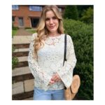 Ivory Floral Crochet Bell Sleeve Top