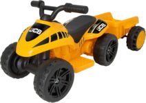 JCB Battery Operated Mini Quad with Trailer Electric Powered Construction Ride on Car for Children Ages 3 Includes Detachable Trailer
