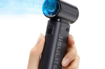 JISULIFE Portable Handheld Fan Life9, Turbo Power High Speed Air, 5 Gear Wind, Rechargeable – Prime Exclusive. Sold by JISULIFE-UK FBA