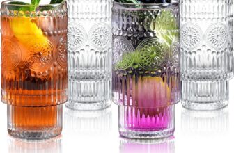 Joeyan Vintage Glassware Drinking Glasses Set of 4, 340ml Highball Glass Cups, Embossed Clear Tall Water Tumbler with Pattern for Cocktail, Beer, Whiskey, Juice, Iced Coffee Tea and Mixed Drinks