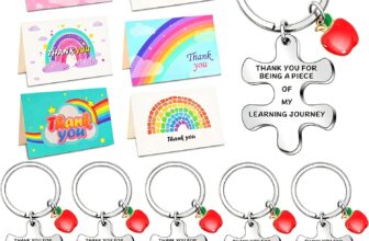 Johiux 6 Sets Thank You Teacher Gifts Teacher Keyring with Rainbow Thank You Card,Personalised Keyring Best Teacher Gifts Female Teachers Male Teachers Primary School Nursery Teacher Thank You Gifts.
