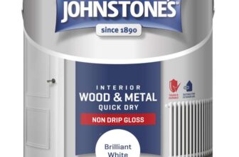 Johnstones – Quick Dry & Non Drip Gloss Paint for Wood & Metal – Brilliant White – with Prime