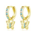 Josfeva Drop Earrings, Gold, Butterfly Charm, White Zirconia