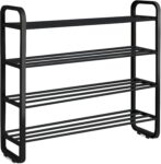 KEPLIN Multifunctional 4 Tier Shoe Rack & Storage Shelf – Easy Assembly, Space Saving, Durable, Curved Design, Iron Pipe & Plastic for Home, Kitchen, Bedroom, Hallway Organisation (Black)