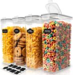 KICHLY Cereal & Dry Food Storage Container (Set of 4) BPA Free Plastic Airtight Kitchen Storage Containers Cereal Dispenser for Kitchen & Pantry