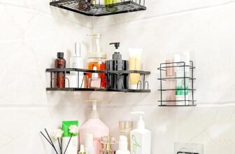 KOOSREEL Pack of 5 Shower Shelves No Drilling Corner, Shower Shelf for the Room, Shampoo Gel Holder, Shower Shelf with Hooks, Self-Adhesive Shower Shelf, Black
