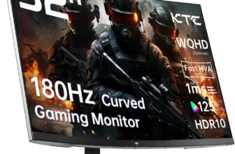 KTC 32 Inch Curved Monitor VA 1500R, 2K QHD 1440P180Hz Gaming Monitor, 1ms MPRT, Adaptive Sync, HDR10, 122% sRGB, VESA, HMDI 2.0 / DP 1.4 Compatible with Desktop, Laptop, PS5, Xbox and More