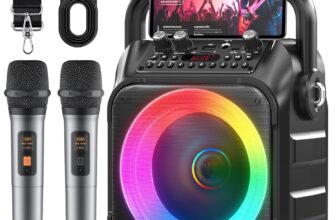 Karaoke Machine with 2 Wireless Microphones: Portable Bluetooth Karaoke Speaker for Adults Kids, Connects to TV Phone Tablet, Party Speaker Gift for Home Outdoor Family, PA Power-Amplifiers