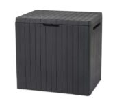 Keter City 113L Outdoor 96% recycled Small Balcony Garden Furniture Storage Box Grey Wood Panel Effect