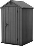 Keter Darwin 4×4 Outdoor Storage Shed – Grey Small Resin Garden Tool Shed Wood-Effect Weatherproof Double-Wall with Skylight & Ventilation