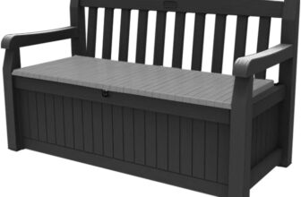 Keter Eden Bench 265L Outdoor 60% recycled Garden Furniture Storage Box Graphite & Light Grey Fade Free All Weather Resistant Safe and Secure Zero Maintenance 2 year Warranty