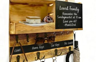 Key Holder for Wall, Key Hooks Wall Mounted with 12 Hooks, Wooden Mail Organizer Rustic Wooden Keys Rack Hanger with Bulletin Board and Shelf for Home Decor Entryway Mudroom Hallway Office