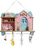 Key Holder for Wall, Wooden 2D House-Shaped Key Key Holder, Drilling Key Rack with 4 Hooks Wall Mounted, Key Hangers for Wall Living Room, Kitchen, Office