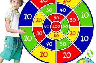 Kids Double Sided Dart Board with 12 Sticky Ball Toys, Indoor Outdoor Games And Birthday Party,, Suitable For 3 4 5 6 7 8 9 10 11 12 Year Old Boys And Girls25.5in/65cm