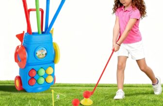 Kids Golf Set with 4 Golf Clubs, 6 Golf Balls & 2 Practice Holes Portable Golf Cart Play Set for Indoor & Outdoor Garden Games, Sports Toy for Boys & Girls