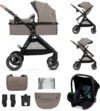 Kinderkraft ESME 3-in-1 Car Seat with Mink PRO I-Size Baby Carrier, Travel System, Baby Stroller, Foldable Stroller, Newborn Up to 4 Years, Beige