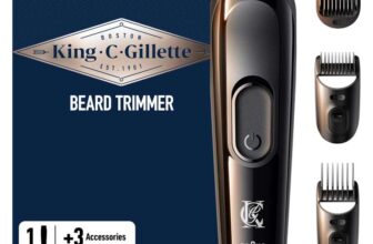 King C. Gillette Cordless Beard Trimmer for Men – 1 Trimmer, 5 Interchangeable Combs, Cleaning Brush, Charger, Zip Pouch,