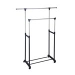 King Home Extendable Double Coat Rack with Wheels Size 82.5/125×42.5×97/170