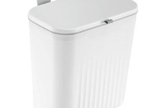 Kitchen Bin 9L Food Waste Bin Can Hanging Trash Bins for Kitchen Waste Caddy with Cover for Kitchen Bathroom Bedroom (White)