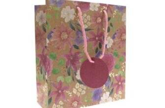 Kraft Floral Print Gift Bag 21.5cm X 25cm