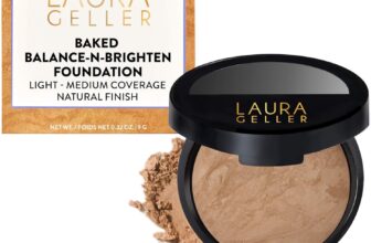 LAURA GELLER NEW YORK Award-Winning Baked Balance-n-Brighten Color Correcting Powder Foundation – Golden Medium – Buildable Light to Medium Coverage – Demi-Matte Natural Finish