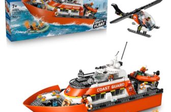 LEGO City Coast Guard Rescue Boat & Helicopter Toy – Emergency Vehicles Playset w/Model Floating Ship, 5 Minifigures & a Dog Figure – 60504