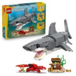 LEGO Creator 3in1 Fierce Shark with a Treasure Chest Toy – Sea Animal Figure Transforms into an Anglerfish or Manta Ray – 31381