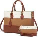 LOVEVOOK Laptop Bags for Women Work Handbags 15.6 Inch, PU Leather Ladies Tote Bag for Office School, Large Womens Shoulder Bag with Adjustable Straps & Clutch