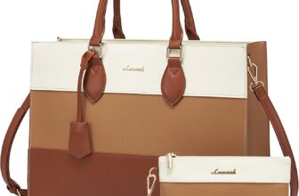 LOVEVOOK Laptop Bags for Women Work Handbags 15.6 Inch, PU Leather Ladies Tote Bag for Office School, Large Womens Shoulder Bag with Adjustable Straps & Clutch