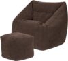 Large Charcoal Grey Bean Bag Chair with Footstool Adult-Sized Sofa with Filling for Living Room & Bedroom (Brown)