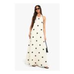 Large Polka Dot Linen Look Swing Dress