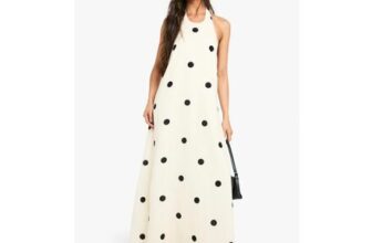 Large Polka Dot Linen Look Swing Dress