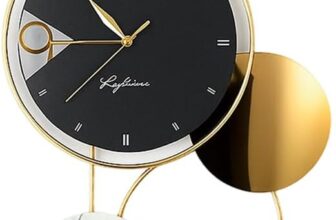 Large Silent Wall Clock for Living Room Modern Non Ticking Metal Clock with Pendulum, Decorative Stress Relief Art for Home Office Bedroom