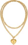 Layered Puffy Heart Necklaces For Women Gold And Silver Plated Heart Pendant Necklace Long Chain Necklace