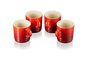 Le Creuset Stoneware Mugs, Set of 4, 350 Ml, Cerise