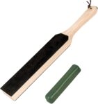 Leather Strop 3550cm with Polishing Compound & Wood Base Leather Strop for Knife Sharpening Knife Strop Block for Kitchen Knives Straight Razors Chisels Woodworking Tools