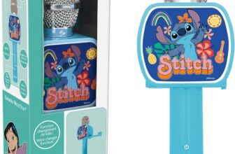 Lexibook, Disney Stitch, Bluetooth Microphone with voice change function, Built-in speaker, Phone holder included, Blue, MIC240DLXB