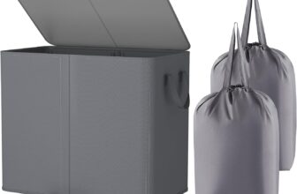 Lifewit Double Washing Basket For Laundry, 105L Divided Laundry Bin with Lid and Removable Bags, Collapsible 2 Compartments Hamper with Handles for Bedroom, Bathroom, College Dorm, Grey