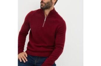 Lincoln Red Lambswool 1/4 Zip Knit Jumper