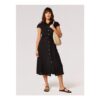 Linen Blend Belted Shirt Midi Dress